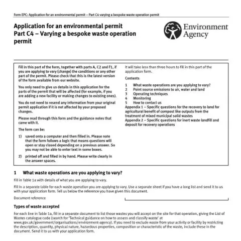 Document preview: How to Apply for Bespoke Waste Permit Variations Using EPC4 — Government & admin (EPC4)
