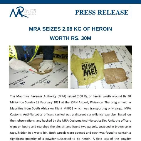 Document preview: MRA's Critical Heroin Seizure on February 28, 2021 — Government & admin (DrugSeizure280221)