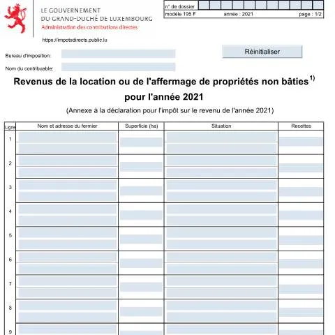 Aperçu du document Comprendre le formulaire 195 F pour la location de propriétés non — Impôts & fiscalité (CERFA n°195 F)