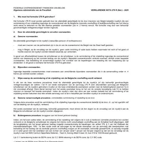 Aperçu du document Le formulaire 276-R et son importance pour les royalties en Belgique — Impôts & fiscalité (CERFA n°276-r-nota-1)