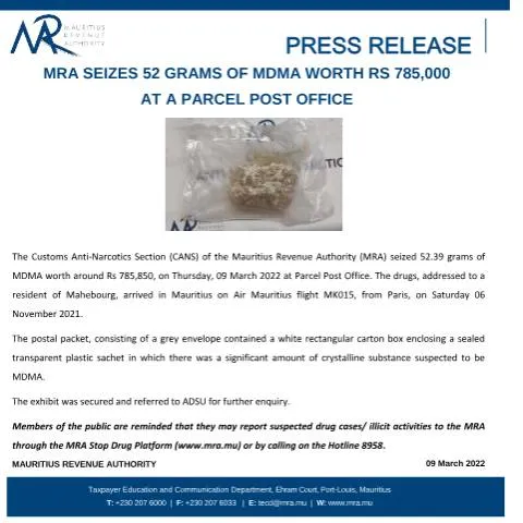 Document preview: Insights into MRA's Major MDMA Seizure — Government & admin (PressRelease090322)
