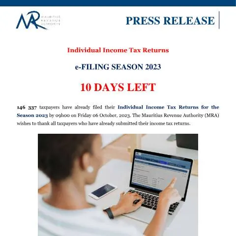 Document preview: Urgent Reminder: Individual Income Tax Returns Due Soon — Government & admin (eFilingPressRealease061023)