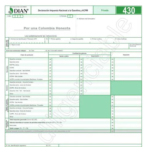 Vista previa del documento Guía para declarar el Impuesto a la Gasolina y ACPM en 2019 en — Impuestos (CERFA n°F430-2019)