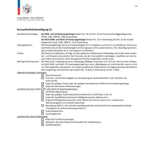 Dokumentvorschau: Wichtige Checkliste für den Stellenantritt in Liechtenstein — Einwanderung & Visa (CERFA n°checkliste-stellenantritt-mit-wohnsitznahme-l)