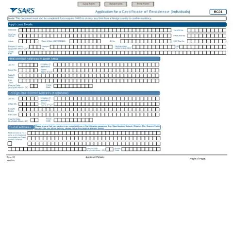 Document preview: Understanding the RC01 Application for Residency in South Africa — Government & admin (CERFA n°RC01)