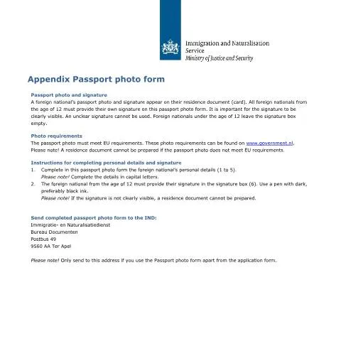 Documentvoorvertoning: Belang van het Appendix Passport Photo Formulier — Immigratie & visa (CERFA n°7630)