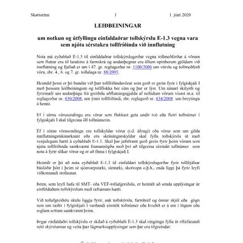 Document preview: Skref fyrir skref leiðbeiningar um TS-E1.3 — Tollur & innflutningur (CERFA n°TS-E1)