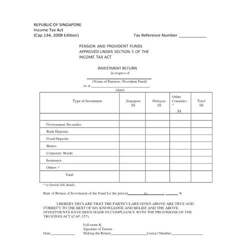 Document preview: Investment Return Form for Singapore Pension Funds — Taxes (CERFA n°INVESTMENT-RETURN_SIGNED)