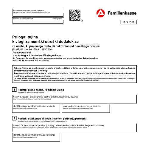 Dokumentvorschau: Das Formular KG 51R-SLO-0115 für Auslandsanträge auf Kindergeld — Familie (CERFA n°kg51r-slo-0115_ba035175)