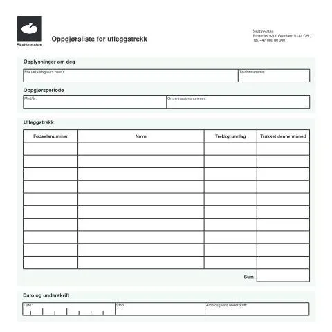 Document preview: Forstå oppgjørsliste for utleggstrekk (RF-1035) — Skatt & avgifter (CERFA n°RF-1035)