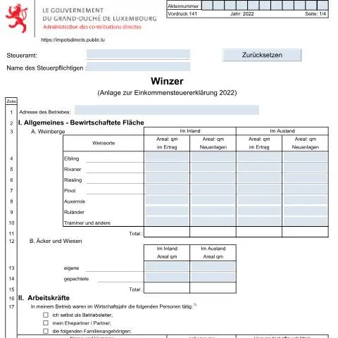 Aperçu du document L'importance de l'Anlage 'Winzer' pour les viticulteurs au Luxembourg — Impôts & fiscalité (CERFA n°141)