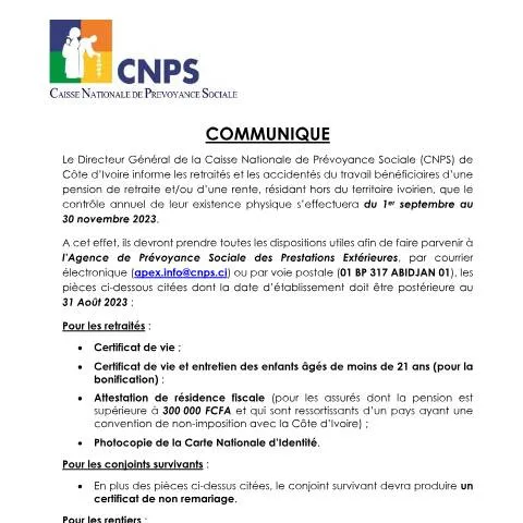 Aperçu du document Opération de Contrôle des Retraités Ivoiriens à l'Étranger — Démarches administratives