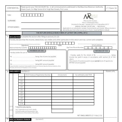 Document preview: A Comprehensive Guide to the Individual Return 1A Form — Government & admin (mra_2012_download1A_LC)