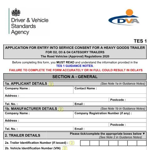 Document preview: DVSA Entry into Service Consent for Commercial Trailers — Vehicle & driving