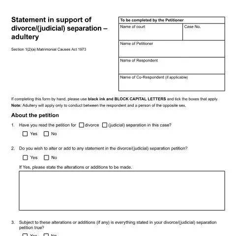 Document preview: Understanding Form D80A Requirements for Adultery Divorce Claims — Legal & justice