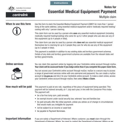 Document preview: Guide to the Essential Medical Equipment Payment Claim Process — Health (CERFA n°SA451)