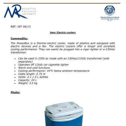 Document preview: Understanding the Electric Cooler Classification Process — Government & admin (ElectricCooler)