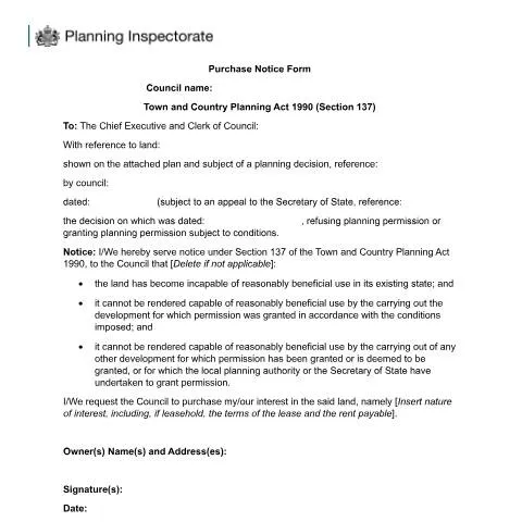 Document preview: Understanding Purchase Notices under the Town and Country Planning Act — Government & admin