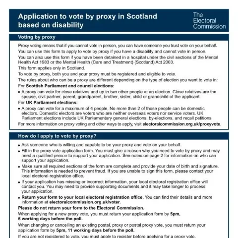 Document preview: Guide to Proxy Voting Application for Disabled Individuals in Scotland — Government & admin (PR-DIS-S)