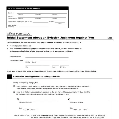 Document preview: Understanding Official Form 101A for Eviction Judgments — Legal & justice (Official Form 101A)
