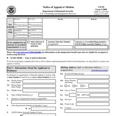 Document preview: Mastering USCIS Form I-290B for Immigration Appeals — Immigration & visas (CERFA n°I-290B)