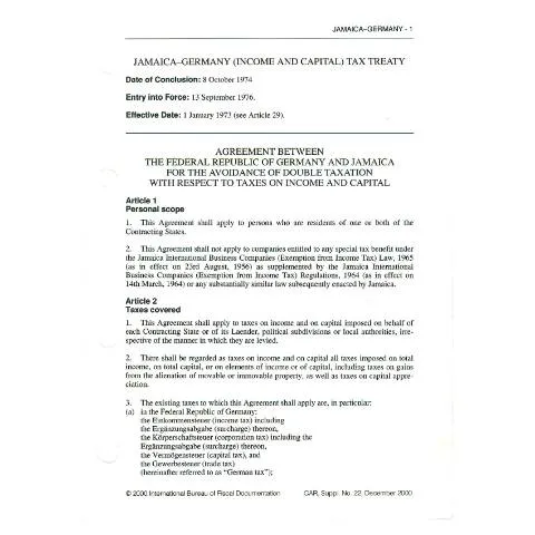 Document preview: Jamaica-Germany Income and Capital Tax Treaty Introduction — Government & admin (CERFA n°dta+jamaica_germany)
