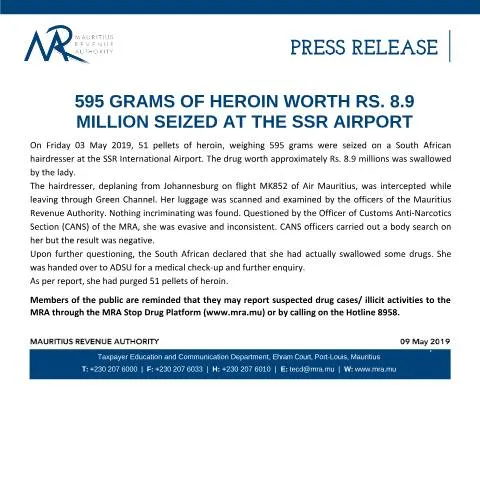 Document preview: Impact of SSR Airport Heroin Seizure on Community Safety — Government & admin (PressRelease090519)
