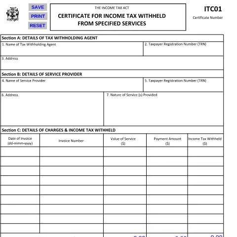 Document preview: Understanding the Income Tax Withholding Certificate in Jamaica — Taxes (CERFA n°income_tax_withholding_certificate)