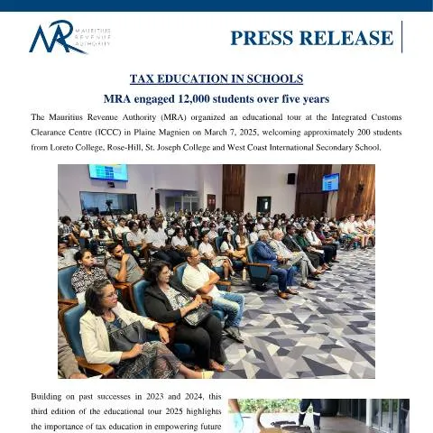 Document preview: MRA's Tax Education Initiative Reaches New Milestone with 12,000 — Taxes (CERFA n°PressRelease070325)