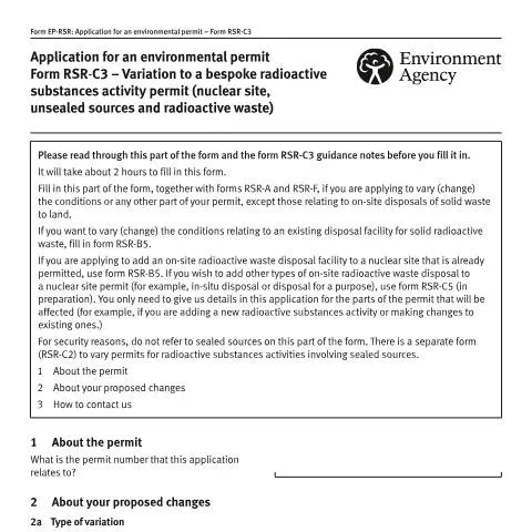 Document preview: Navigating the RSR-C3 Form for Radioactive Substances — Environment & energy