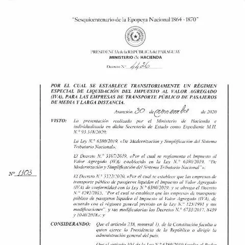 Vista previa del documento Régimen transitorio del IVA para transporte público en Paraguay — Impuestos