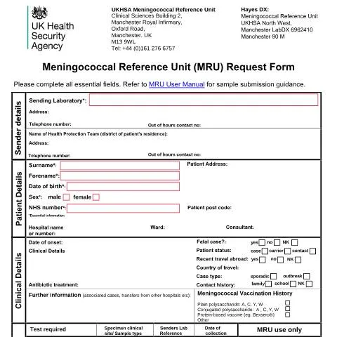 Document preview: Essential Insights on the Meningococcal Reference Unit Request Form — Health