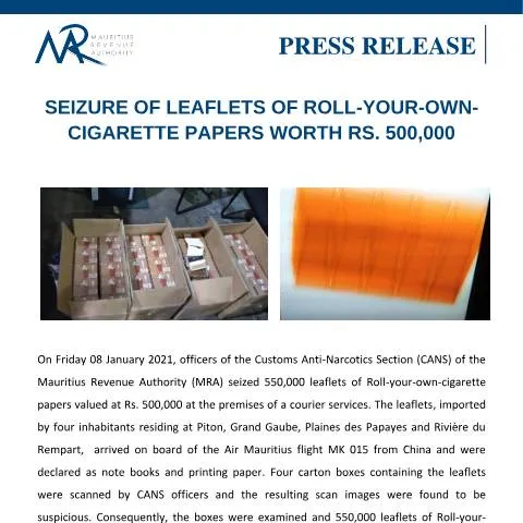 Document preview: Insights into the Seizure of Roll-Your-Own-Cigarette Papers — Government & admin (CERFA n°PressRelease080121)