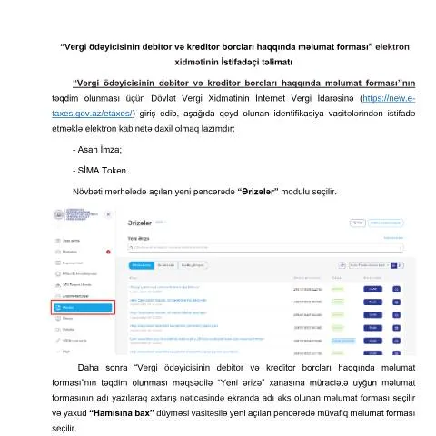Document preview: Debitor və Kreditor Borcları Məlumat Forması — Vergilər & maliyyə