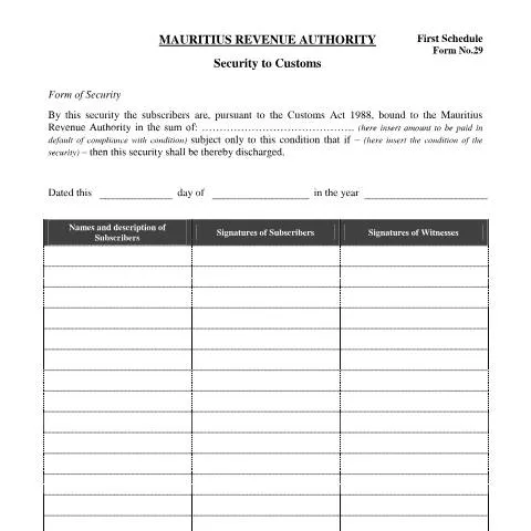 Document preview: A Comprehensive Guide to Form 29: Security to Customs — Government & admin (Form29Security2Customs)