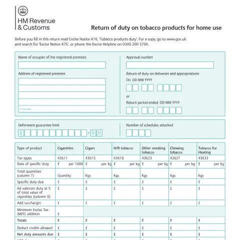 Document preview: Understanding the TP7 Form for Tobacco Duty in the UK — Taxes