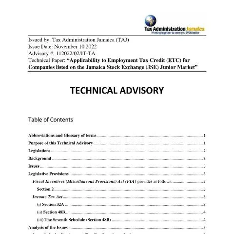 Document preview: Understanding the Employment Tax Credit Advisory for JSE Junior Market — Taxes (CERFA n°technical_advisroy_applicability_to_companies_jse_2022)
