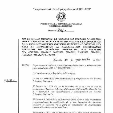 Vista previa del documento Impacto del Decreto N° 8416-2022 en la política fiscal de Paraguay — Trámites administrativos