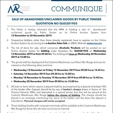 Document preview: Understanding the Public Tender for Abandoned Goods — Government & admin (Communique55of2019)