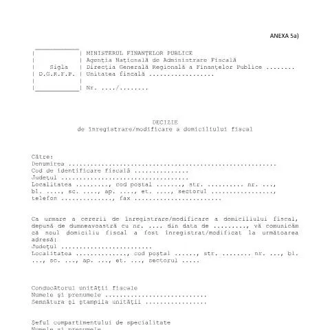 Document preview: Importanța Deciziei de înregistrare/modificare a domiciliului fiscal — Impozite & fiscalitate (CERFA n°A5a_3845_2015)