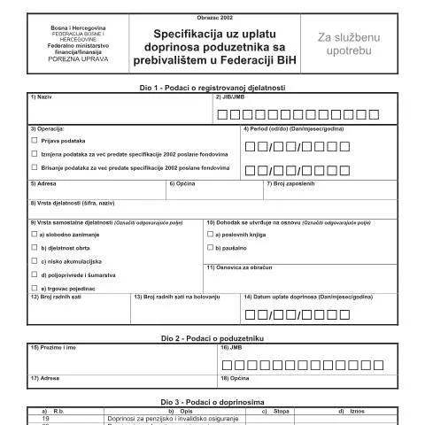 Document preview: Važnost specifikacije uz uplatu doprinosa poduzetnika — Administrativne procedure (CERFA n°2002)
