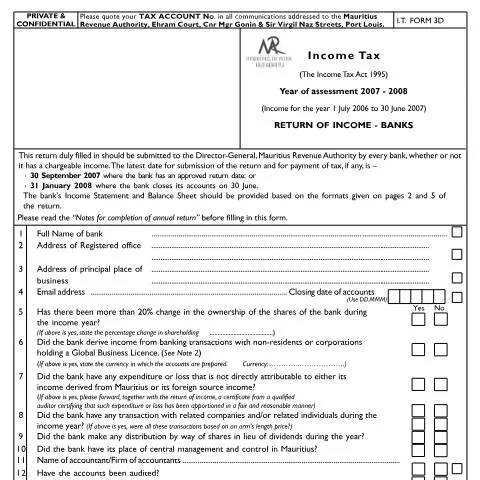 Document preview: The Importance of the 2007/2008 Bank Income Return — Government & admin (bank0708full)