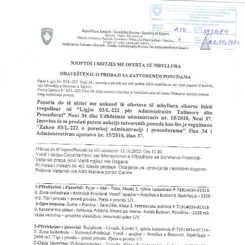 Document preview: Procedura për Shitje me Oferta të Mbyllura në Kosovë — Procedura administrative