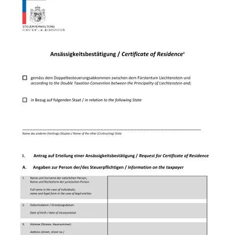 Dokumentvorschau: Wichtige Informationen zur Ansässigkeitsbestätigung in Liechtenstein — Steuern (CERFA n°ansaessigkeitsbestaetigung)