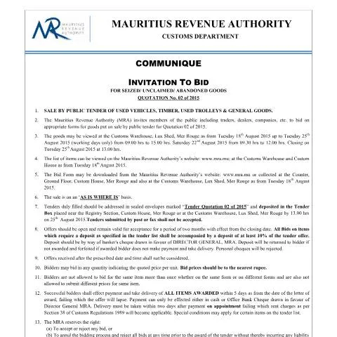 Document preview: Understanding the Invitation to Bid for Quotation 2 of 2015 — Government & admin (InvitationBid120815)