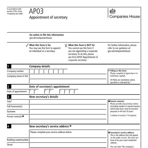 Document preview: How to Appoint a Company Secretary Using Form AP03 — Business