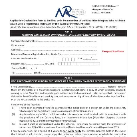 Document preview: Understanding the Motor Car Documentation in the Diaspora Scheme — Vehicle & driving (CERFA n°DiasporaCertificateMotorCar)
