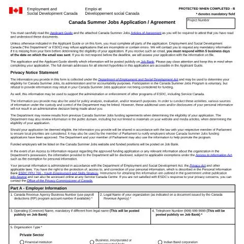 Document preview: Mastering the Canada Summer Jobs Application Process — Work & employment (CERFA n°EMP5396A)
