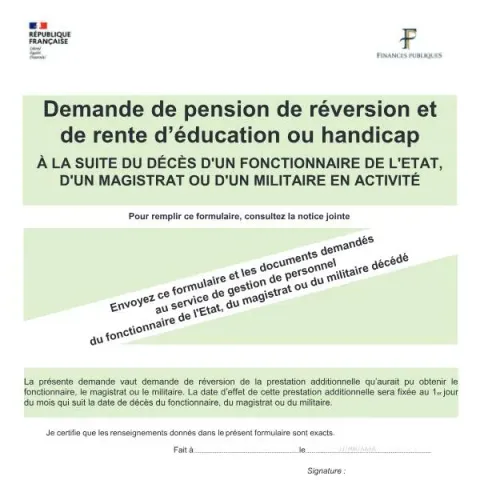 Aperçu du document Demande de pension de réversion et rente d’éducation ou handicap — Aides & prestations sociales (Cerfa 12231*10)
