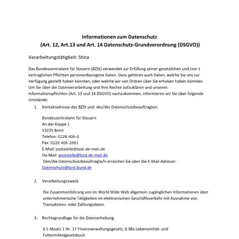 Dokumentvorschau: Verarbeitung personenbezogener Daten mit Stina — Behörden & Verwaltung (CERFA n°Stina)